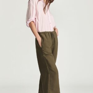 MARCELA WIDE LEG IN MILITARY GREEN LINEN - Image 4