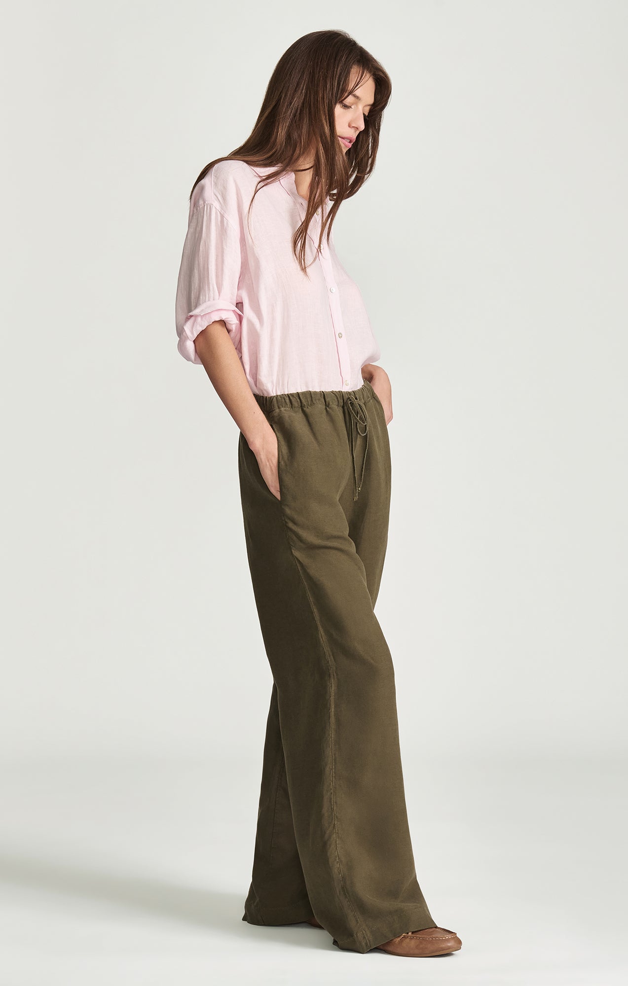 MARCELA WIDE LEG IN MILITARY GREEN LINEN - Image 4