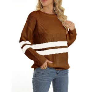 Crew Neck Patchwork Ribbed Knit Sweater Black & White Striped Look - Image 3