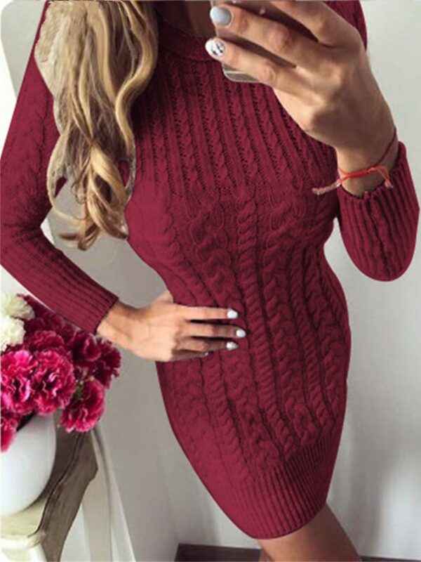 Cable Knit Crew Neck Sweater Dress Silver & Light Blue Hollow Out