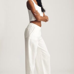 LINEN WIDE LEG PANTS IN ANTIQUE WHITE - Image 2