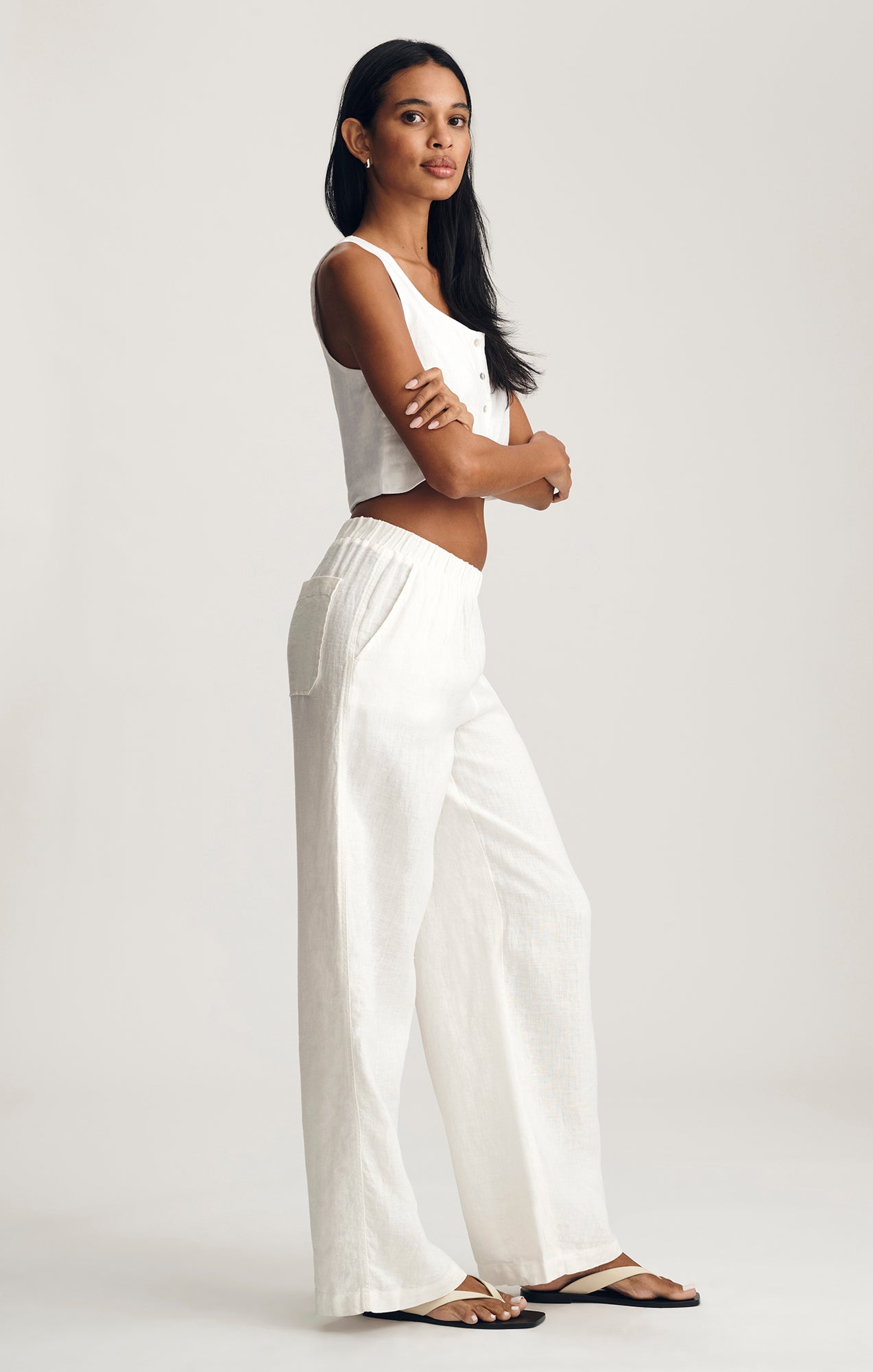LINEN WIDE LEG PANTS IN ANTIQUE WHITE - Image 2
