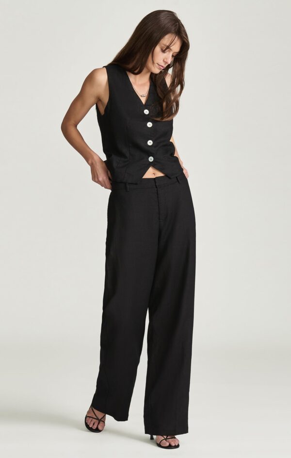 LINEN STRAIGHT LEG PANTS IN BLACK