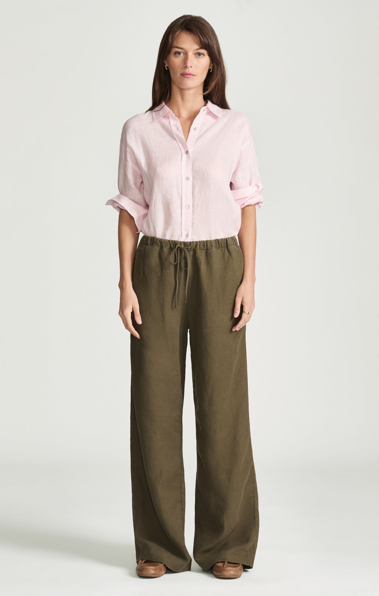 MARCELA WIDE LEG IN MILITARY GREEN LINEN - Image 3