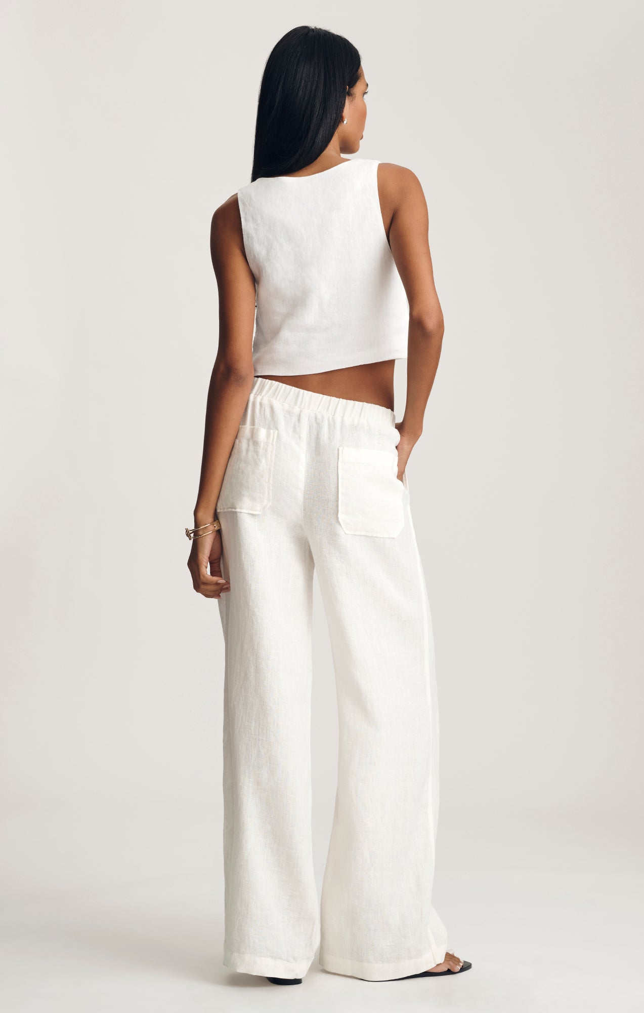 LINEN WIDE LEG PANTS IN ANTIQUE WHITE - Image 4