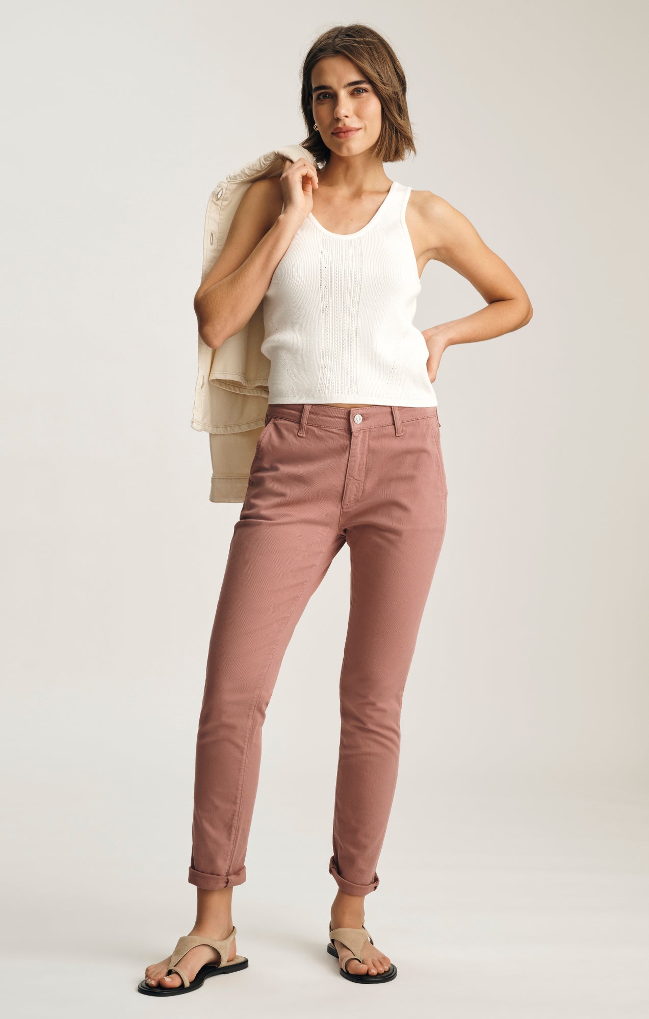 KATHLEEN SLIM CHINO IN OLD MAGENTA TWILL - Image 1