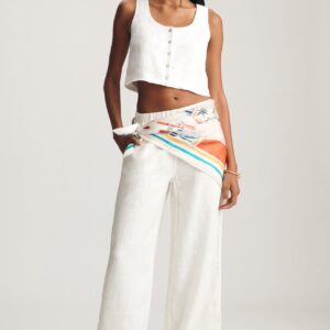 LINEN WIDE LEG PANTS IN ANTIQUE WHITE - Image 1