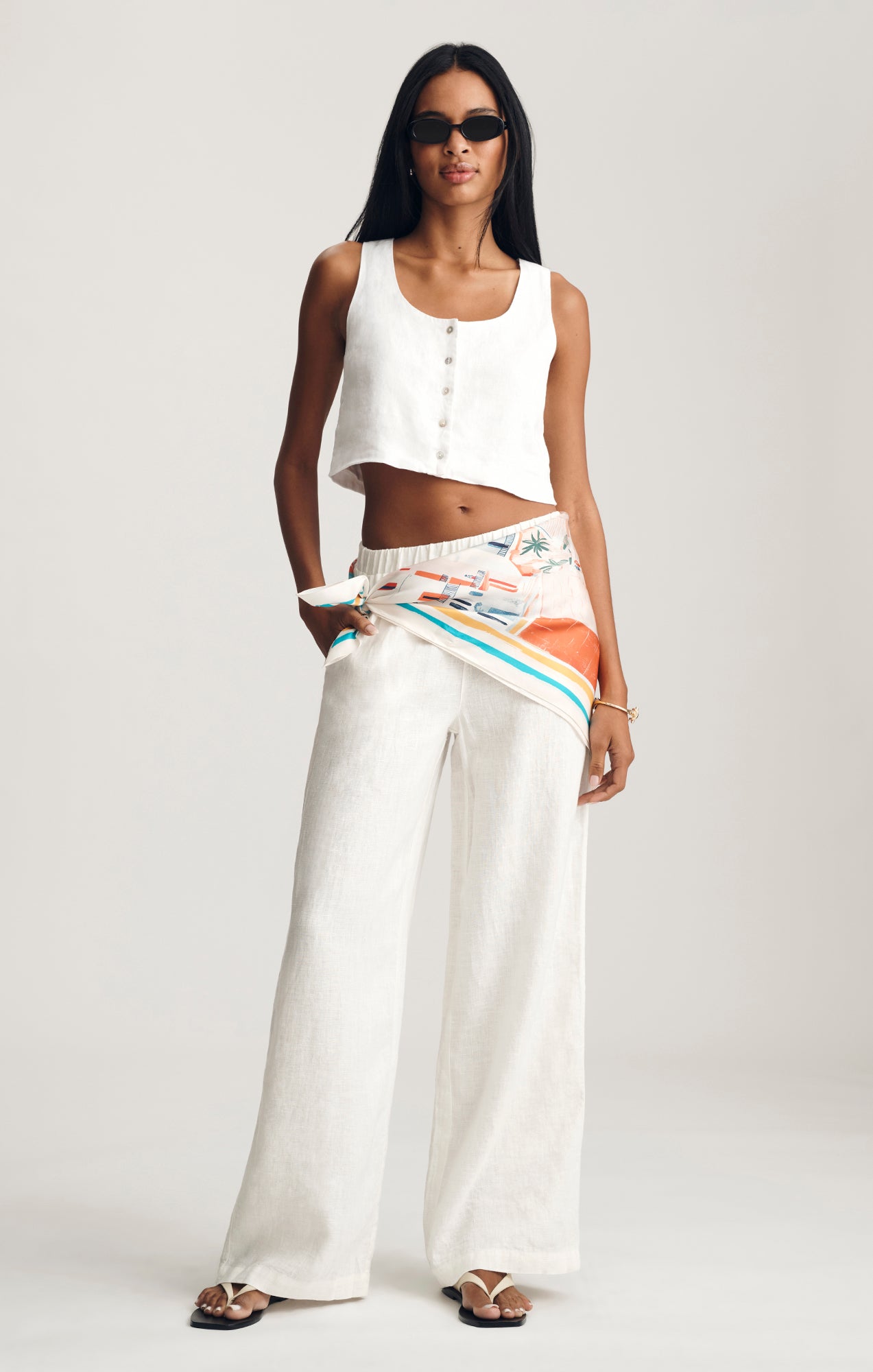 LINEN WIDE LEG PANTS IN ANTIQUE WHITE - Image 1