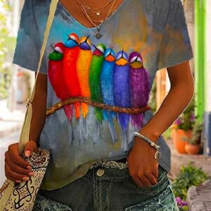 Print Short Sleeve V Neck Tee