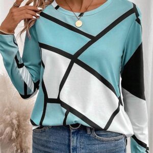 Color Block Casual Long Sleeve Tee