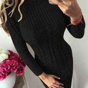 Cable Knit Crew Neck Sweater Dress Silver & Light Blue Hollow Out - Image 2