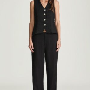 LINEN STRAIGHT LEG PANTS IN BLACK - Image 3