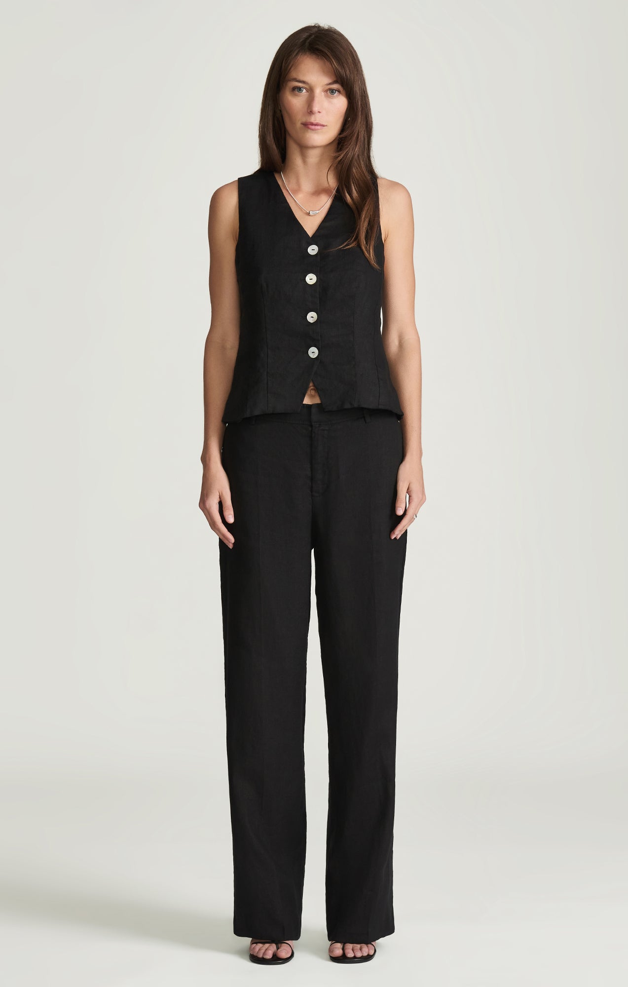 LINEN STRAIGHT LEG PANTS IN BLACK - Image 3