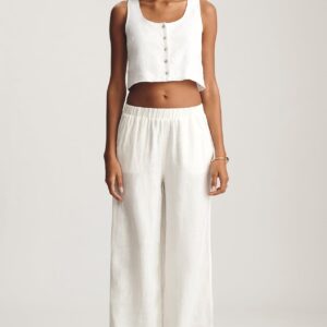 LINEN WIDE LEG PANTS IN ANTIQUE WHITE - Image 3