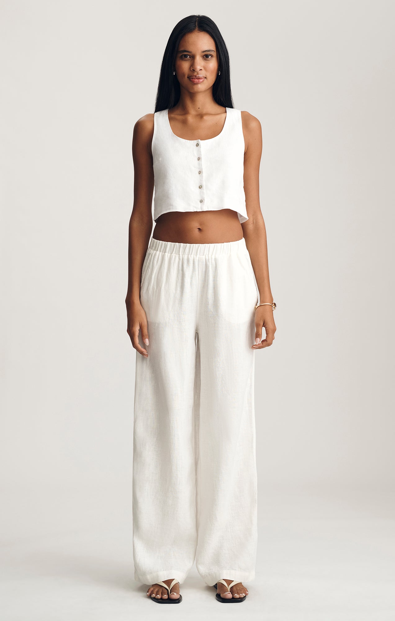 LINEN WIDE LEG PANTS IN ANTIQUE WHITE - Image 3