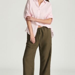 MARCELA WIDE LEG IN MILITARY GREEN LINEN - Image 1