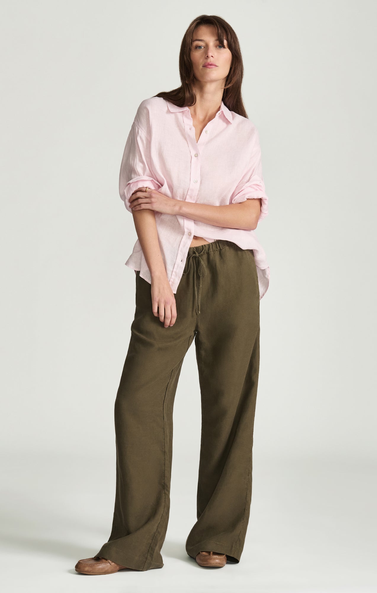 MARCELA WIDE LEG IN MILITARY GREEN LINEN - Image 1