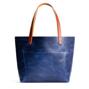 Cowboy Blue*Classic | Large leather tote bag with sturdy bridle handles and front pocket