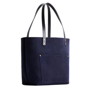 Velvet Blue*Classic | Large leather tote bag with sturdy bridle handles and front pocket
