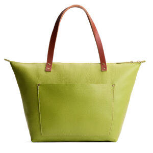 Wasabi*Zipper | Large leather tote bag with sturdy bridle handles and front pocket