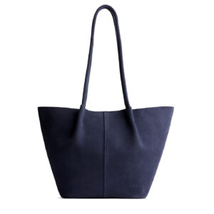 Alaska Blue*Large | Wide bucket shaped tote bag with matching leather handles
