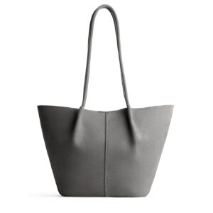 Smoke Grey*Large | Wide bucket shaped tote bag with matching leather handles