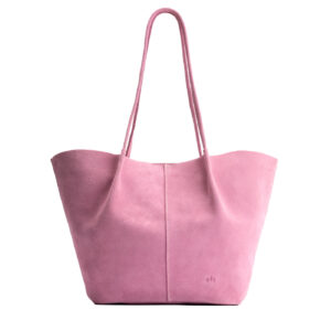 Pink Suede*Oversized | Extra wide bucket shaped tote bag with matching leather handles