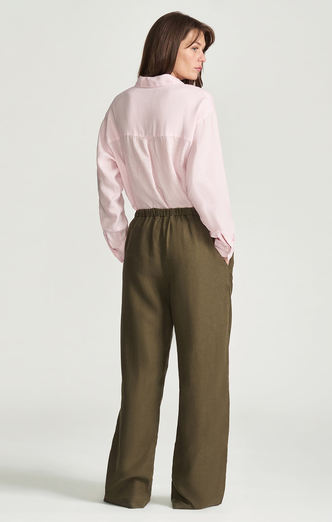 MARCELA WIDE LEG IN MILITARY GREEN LINEN - Image 2